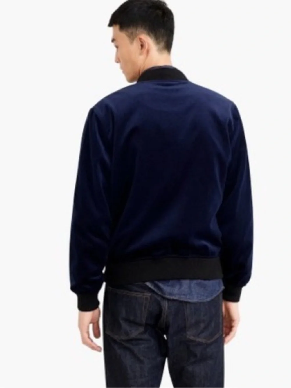J. Crew Men’s Ludlow Velvet Bomber Jacket in Navy Blue Sz S